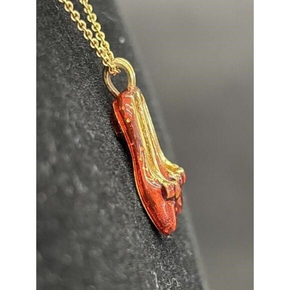 Ruby Red and Gold Tone Slippers Necklace - Picture 7 of 12